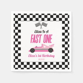Fast One Pink Race Car First 1st Birthday Party Serviette