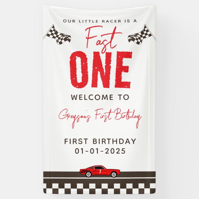 Fast One Race Car 1. Geburtstag Banner (Vertikal)