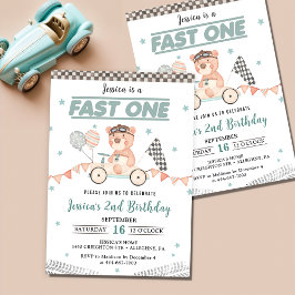 Fast One Race Car 1. Geburtstag Party Einladung