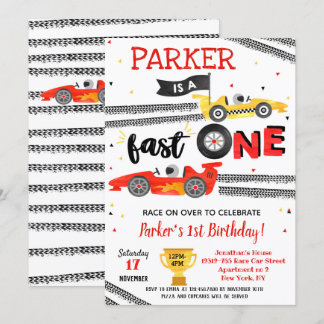 Fast One Race Car 1. Geburtstag Party Einladung