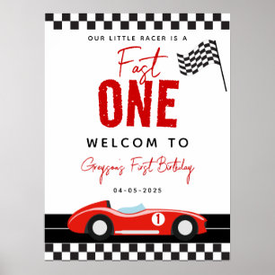 Fast One Race Car Boy 1. Geburtstag Begrüßungszeic Poster
