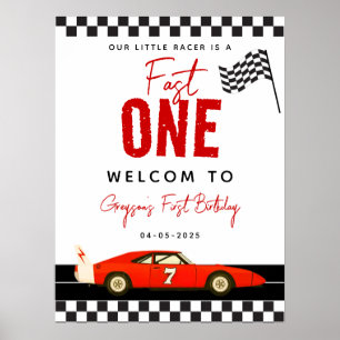 Fast One Race Car Boy 1. Geburtstag Begrüßungszeic Poster