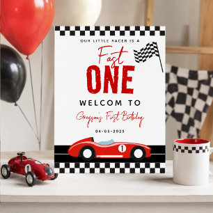 Fast One Race Car Boy 1. Geburtstag Begrüßungszeic Poster
