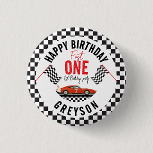 Fast One Race Car Boy 1. Geburtstag Party Button