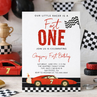 Fast One Race Car Boy 1. Geburtstag Party Einladung