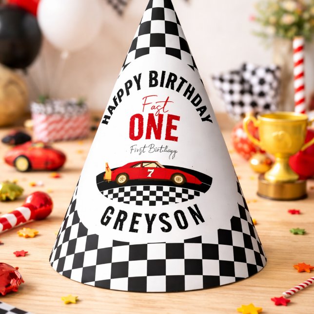 Fast One Race Car Boy 1. Geburtstag Party Partyhütchen (Fast One Race Car Boy 1st Birthday Party Hat)