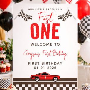 Fast One Race Car Boy 1. Geburtstag Party Poster