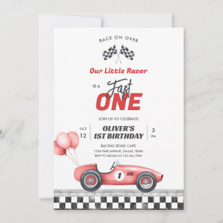 Fast One Race Car Boy 1st Birthday Invitation Einladung