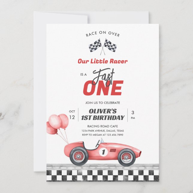 Fast One Race Car Boy 1st Birthday Invitation Einladung (Vorderseite)