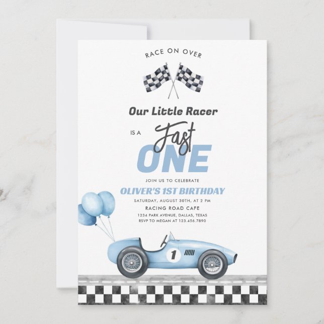 Fast One Race Car Boy 1st Birthday Invitation Einladung (Vorderseite)