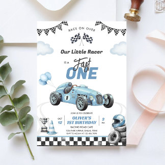 Fast One Race Car Boy 1st Birthday Invitation Einladung