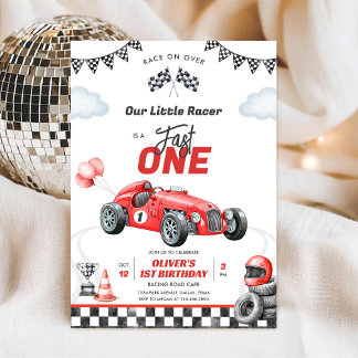 Fast One Race Car Boy 1st Birthday Invitation Einladung