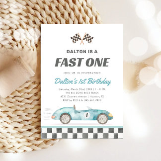 Fast One Race Car Boy 1st Birthday Invitation Einladung