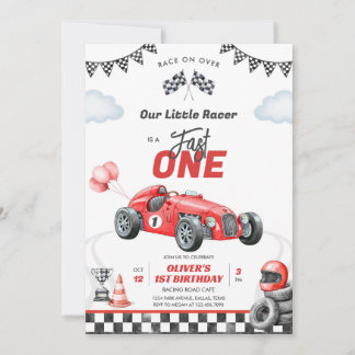Fast One Race Car Boy 1st Birthday Invitation Einladung