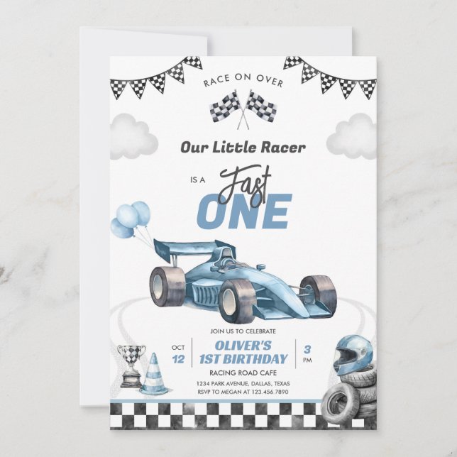 Fast One Race Car Boy 1st Birthday Invitation Einladung (Vorderseite)