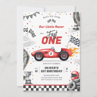 Fast One Race Car Boy 1st Birthday Invitation Einladung