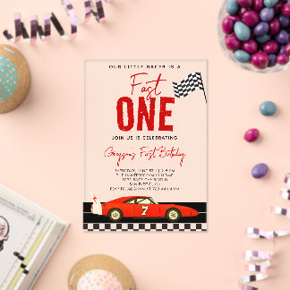 Fast One Race Car Boy 1st Birthday Party Acryleinladungen