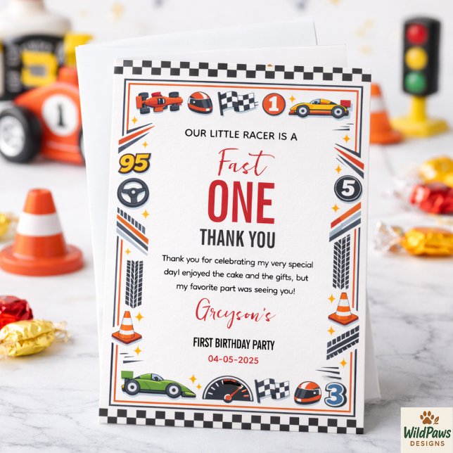 Fast One Race Car Boy 1st Birthday Party Dankeskarte (Fast One Race Car Boy 1st Birthday Party Thank You Card
)