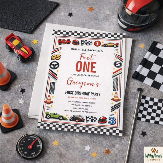 Fast One Race Car Boy 1st Birthday Party Einladung (Fast One Race Car Boy 1st Birthday Party Invitation
)