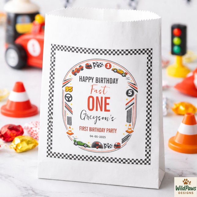 Fast One Race Car Boy 1st Birthday Party Geschenktütchen (Fast One Race Car Boy 1st Birthday Party Favor Bag
)