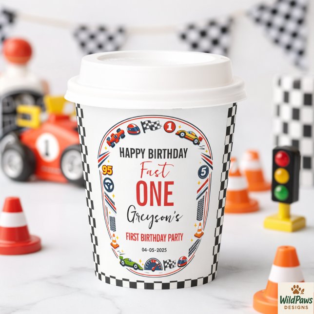 Fast One Race Car Boy 1st Birthday Party Pappbecher (Fast One Race Car Boy 1st Birthday Party Paper Cups
)