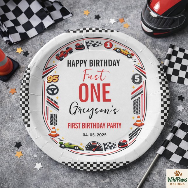 Fast One Race Car Boy 1st Birthday Party Pappteller (Fast One Race Car Boy 1st Birthday Party Paper Plates
)