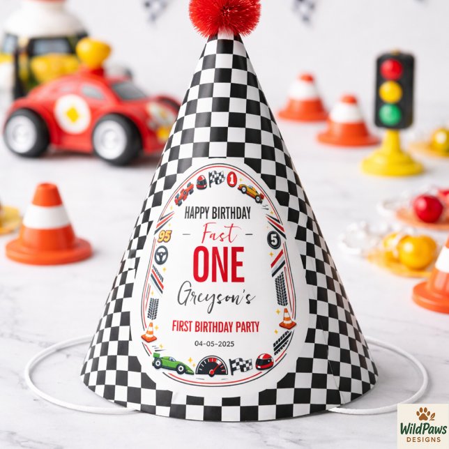Fast One Race Car Boy 1st Birthday Party Partyhütchen (Fast One Race Car Boy 1st Birthday Party Hat
)
