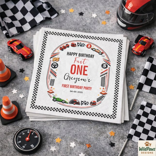 Fast One Race Car Boy 1st Birthday Party Serviette (Fast One Race Car Boy 1st Birthday Party Napkins
)