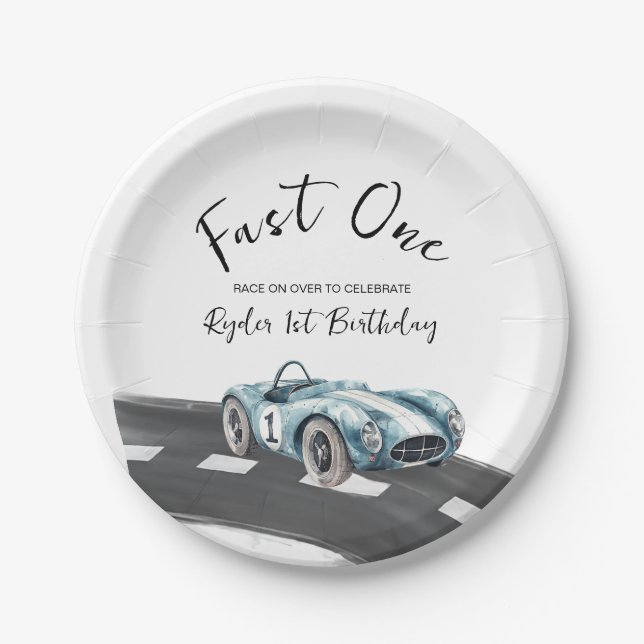 Fast One Race Car First Birthday Pappteller (Vorderseite)