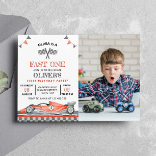 Fast One Race Car Foto Geburtstag Einladung