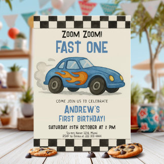 Fast One Race Car Geburtstagsparty Einladung