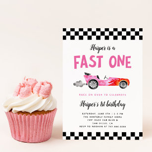 FAST ONE Race Car Girl 1. Geburtstag Party Einladung