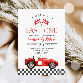 Fast One Race Car Racing Boy 1. Geburtstag Einladung