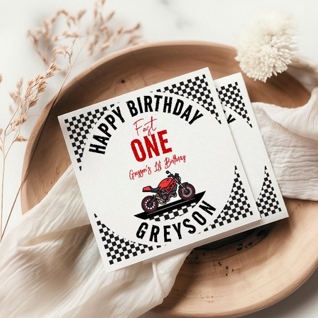 Fast One Race Motorcycle 1st Birthday Party Serviette (Von Creator hochgeladen)