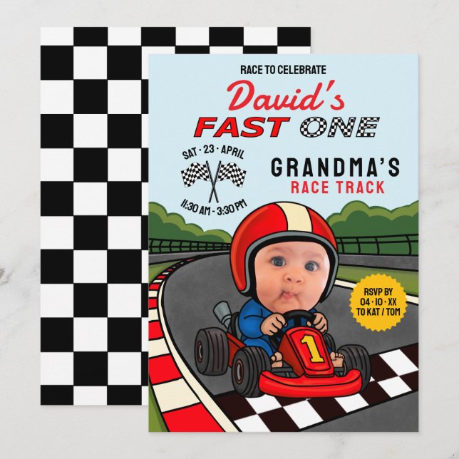 Fast ONE Racer Geburtstag Einladung (Vorne/Hinten)