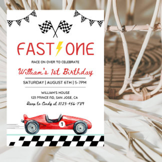 Fast One Racing Car Boy 1st Birthday Party Einladung
