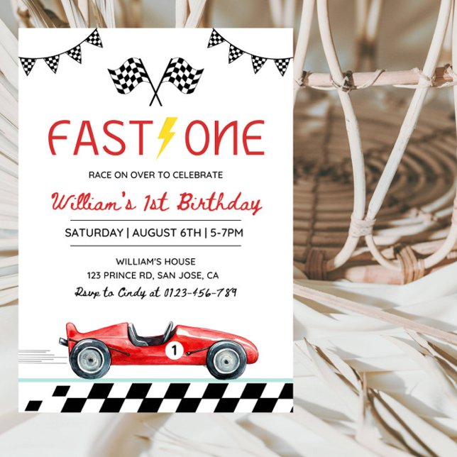 Fast One Racing Car Boy 1st Birthday Party Einladung (Von Creator hochgeladen)
