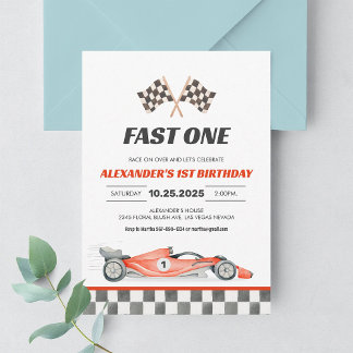 Fast One Racing Car Vintag erster Geburtstag Einladung