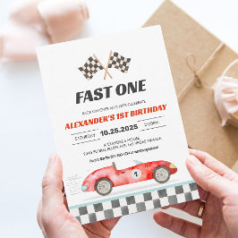 Fast One Racing Car Vintag erster Geburtstag Einladung