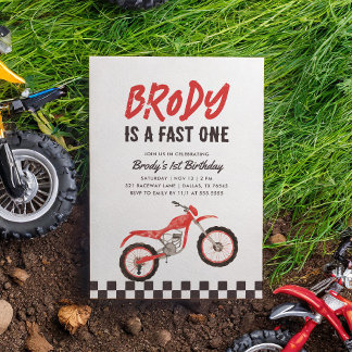 Fast One Red Dirt Bike Boy 1. Geburtstag Einladung