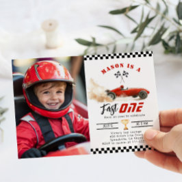 Fast One Red Foto Race Car Junge 1. Geburtstag Einladung