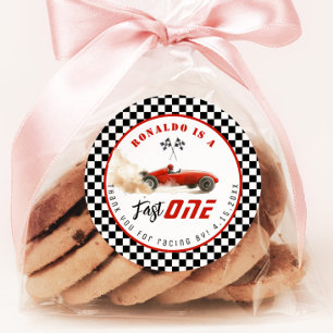 Fast One Red Race Auto Boy Birthday Danke Runder Aufkleber