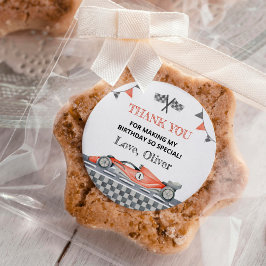 Fast One Red Race Car 1. Geburtstagsaufkleber Runder Aufkleber