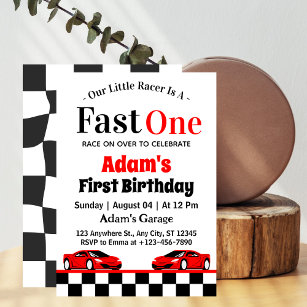 Fast One Red Race Car Boy 1. Geburtstag Party Einladung
