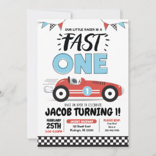 Fast One Red Race Car Boy 1. Geburtstag Party Invi Einladung
