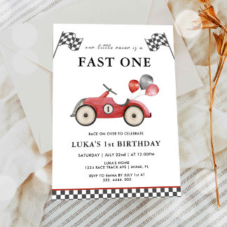 Fast One Red Race Car Boys 1. Geburtstag Einladung