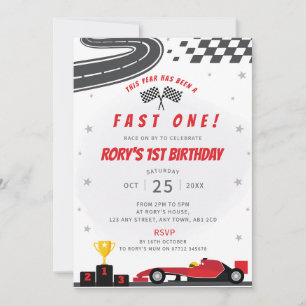 Fast One Red Racing Car 1. Geburtstag Party Einlad Einladung