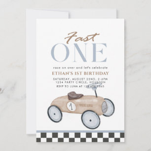 Fast One Rennwagen Erster Geburtstag Einladung