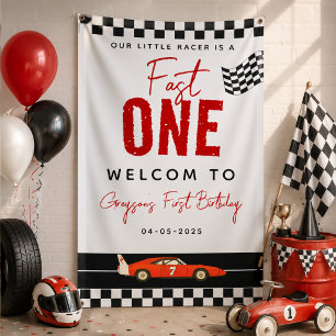 Fast One Rennwagen Junge 1. Geburtstagsfeier Banner