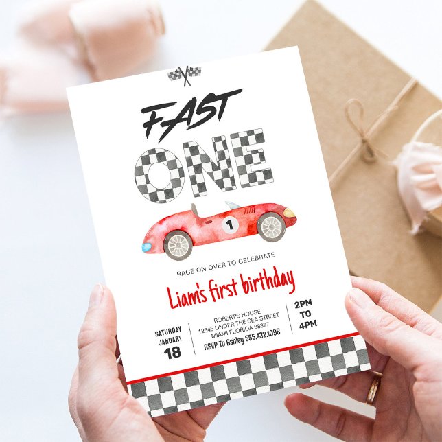 Fast One Vintag Race Car 1. Geburtstag Einladung (Von Creator hochgeladen)